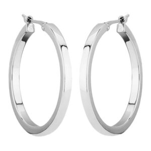 White gold square tube hoops with latch back