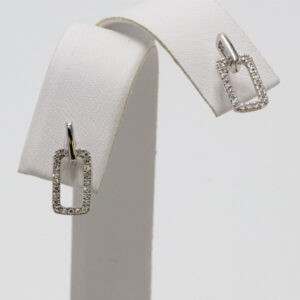 Rectangle diamond post earrings in white gold with friction back