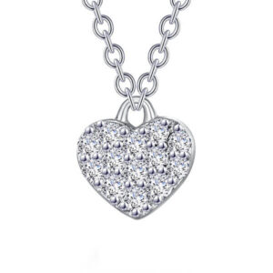 Adjustable designer necklace features a mini pave heart set with Lafonn's signature Lassaire clear simulated diamonds in sterling silver bonded with platinum.