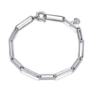 This paperclip bracelet is in sterling silver bonded with platinum, with five of the links set with Lafonn's signature Lassaire simulated diamonds.