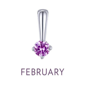 Birthstone Love Charm, featuring a simulated amethyst in sterling silver bonded with platinum.