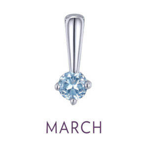 Lafonn's Birthstone Love Charm, featuring a simulated aquamarine in sterling silver bonded with platinum.