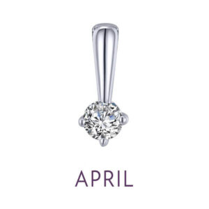 Lafonn's Birthstone Love Charm, featuring a simulated diamond in sterling silver bonded with platinum.