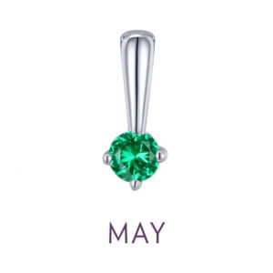 Lafonn's Birthstone Love Charm, featuring a simulated Emerald in sterling silver bonded with platinum.