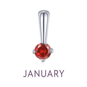 Birthstone Love Charm, featuring a simulated garnet in sterling silver bonded with platinum.