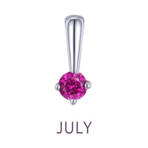 Lafonn's Birthstone Love Charm, featuring a simulated Ruby in sterling silver bonded with platinum.