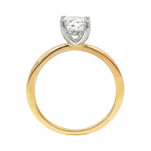 Yellow gold solitaire diamond ring with a hidden halo 4 prong center head
