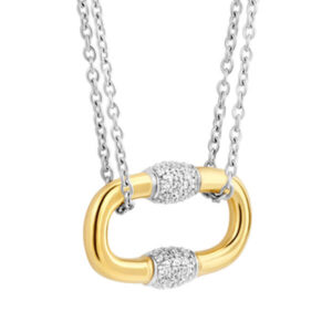 TI SENTO gold-plated silver necklace with a signature link with two pavé details set with cubic zirconia, on each side. 