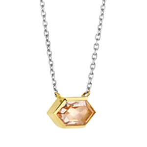 TI SENTO gold-plated necklace that features a nude pink stone embraced by a sleek geometric setting.