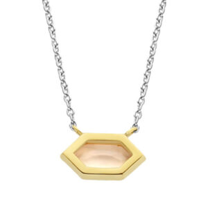 TI SENTO gold-plated necklace that features a nude pink stone embraced by a sleek geometric setting.