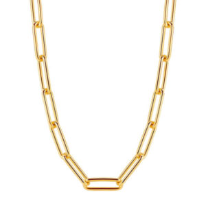 Large gold oval linked chain necklace with white gold closure