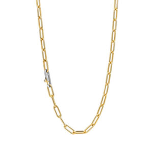 Small gold linked oval chain necklace with white gold closure