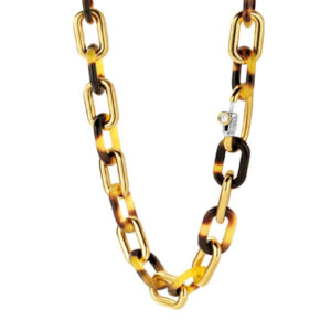 Leopard print and gold-plated link necklace