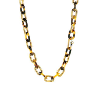 Leopard print and gold-plated link necklace