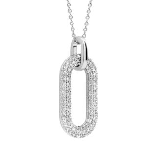 TI SENTO silver necklace with a link handset with a pavé of white cubic zirconia stones. The necklace is crafted from 925 sterling silver and coated with a thick layer of platinum to protect it and keep it luminous.