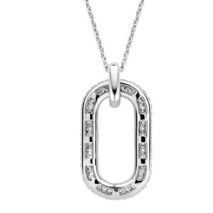 TI SENTO silver necklace with a link handset with a pavé of white cubic zirconia stones. The necklace is crafted from 925 sterling silver and coated with a thick layer of platinum to protect it and keep it luminous.