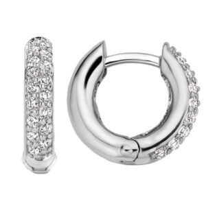 14mm Platinum Plated cubic zirconia hoop earrings with hinge back