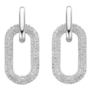  TI SENTO Platinum-plated Sterling silver link earrings with a pavé of white cubic zirconia stones.