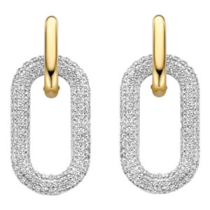 TI SENTO Gold-plated Sterling silver link earrings with a pavé of white cubic zirconia stones.