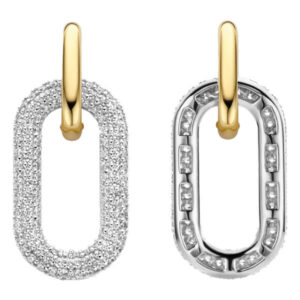 TI SENTO Gold-plated Sterling silver link earrings with a pavé of white cubic zirconia stones.