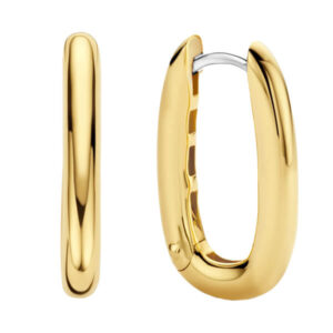 16mm gold-plated silver hoop earrings with a slim oval shape.