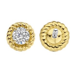 Twisted gold-plated post earrings with cubic zirconia inlay and friction back