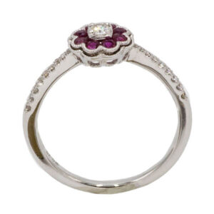 Red ruby & diamond ring in a white gold pave setting