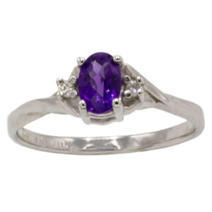 Oval cut purple amethyst with diamonds in a white gold setting