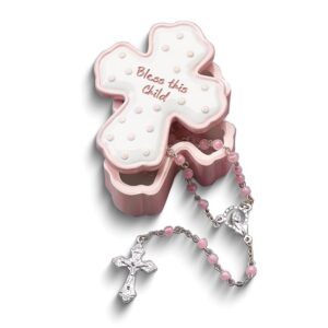 BLESS THIS CHILD Pink Keepsake Cross Box and Rosary Set
