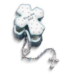 BLESS THIS CHILD Blue Keepsake Cross Box and Rosary Set
