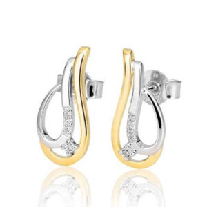 German designed post style freeform earring set with natural brilliant cut diamond melee 