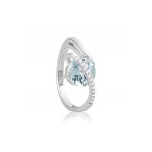ladies white gold fashion ring set with a natural round faceted Aquamarine and natural brilliant cut diamond melee 