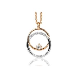 two tone yellow and white gold freeform pendant set with natural brilliant cut diamond melee