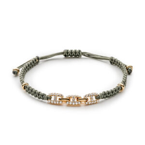 leather pull style bracelet with 14kt rose gold beads and .44ct tw of natural brilliant cut diamond melee