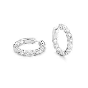 white gold hoop earrings with locking closure set with 3.70ct tw of natural brilliant cut diamond melee