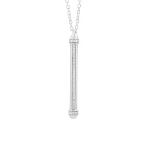 white gold capsule style bar pendant set with .12ct tw of brilliant cut diamond melee 