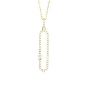 14kt yellow gold diamond free form pendant on a 14kt yellow gold cable chain