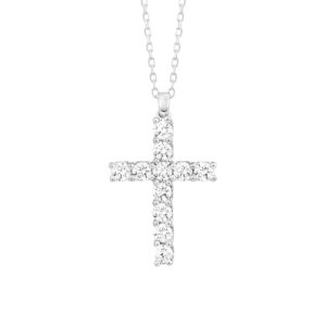 14kt white gold diamond cross pendant and chain set with 1.00ct tw of brilliant cut diamond melee 