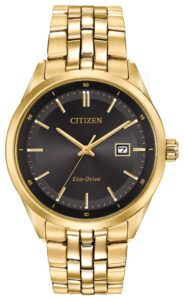 Gold-tone stainless steel with black dial 