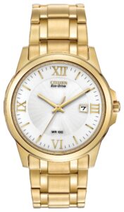 Gold-tone stainless steel with white dial