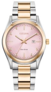 Two-tone stainless steel with pink dial. 