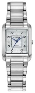 Silver stainless steel with white dial.