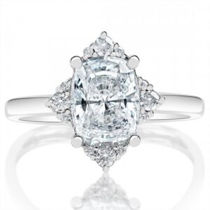 Cushion cut center diamond engagement ring and natural brilliant cut diamond melee 