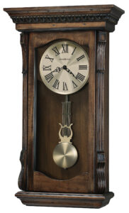 This clock has triple-chime Harmonic movement and volume control. Choose from Westminster or Ave Maria, which chime and strike on the hour. The chimes also play at 1/4, 1/2, and 3/4 time increments. An automatic nighttime chime shut-off option keeps things quiet during your sleeping hours.