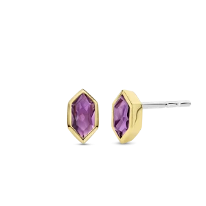 gold-plated studs 7944PU showcase radiant amethyst purple stones complemented by the opulence of yellow gold-plated settings