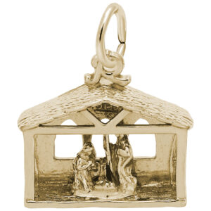 Nativity charm available in sterling silver, yellow gold plated, 10kt and 14kt white or yellow gold