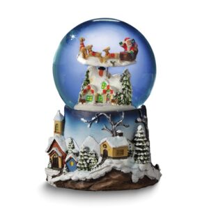 San Francisco Music Box Santa Flying Over Village Water Globe Plays 3 Holiday Tunes
