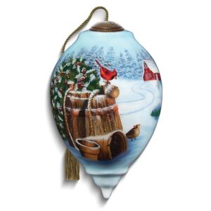 Neqwa Art Woodland Cardinals by Simon Treadwell Hand-painted Glass Ornament