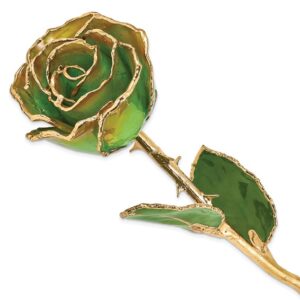 Lacquer Dipped Gold Trimmed Peridot/Orange Real Rose