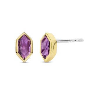 gold-plated studs 7944PU showcase radiant amethyst purple stones complemented by the opulence of yellow gold-plated settings